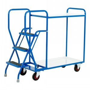 Mobile Steps Tray Trolley 3 Tread 2 Tier